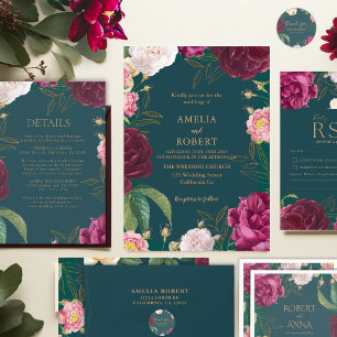 Tarjeta de agradecimiento de boda floral verde esm