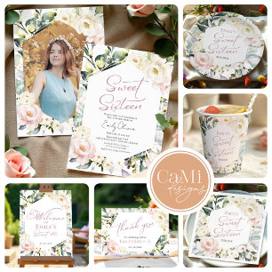 Señal Acrílica Boho Greenery Floral Sweet 16 Bienvenida Rótulo Ac