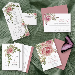 Invitación Flores de acuarela rosa y turbia ducha de novia fl