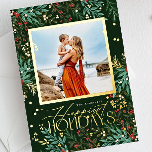 Tarjeta Festiva Con Relieve Metalizado Navidades de fotografía clásicos de color verde es