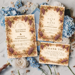 Tarjeta De Agradecimiento Uvas de Viñedo Antiguo Boda