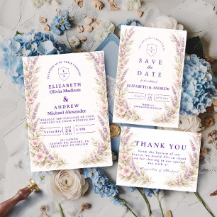 Tarjeta De Agradecimiento Boda floral elegante de lavanda en pradera