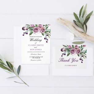 Invitación Detalles de la recepción de la boda floral Rosa pú