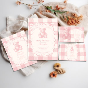 Tarjeta De Recepción Coquette Gingham Libros Franceses de Teddy para el