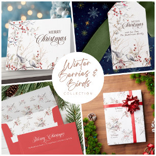 Tarjeta Pequeña Navidades de Aves de Berries en invierno moderno