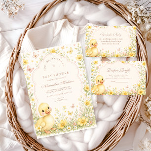 Invitación Dulce Patito Fiesta de Bebé de Flores Silvestres