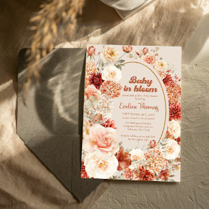 Invitación Boho otoño terracota burgundy floral groovía bebé
