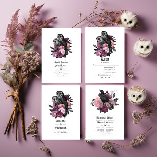 Invitación Vintage Glam Mauve Owls Gothic Boda QR Code