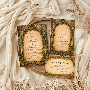 Invitación Boda de Otoño Gótico con Hiedra Encantada
