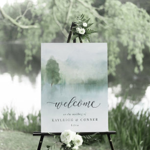 Invitación Elegante lago acuático y árboles Boda Invitati