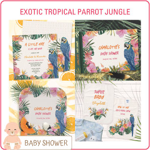 Plato De Papel Fiesta de Bebé Exótico Loro Tropical Jungle