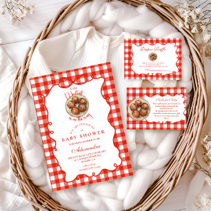 Tarjeta De Recepción Sorteo de pañal de albóndigas de gingham rojo