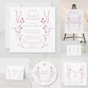 Invitación Romántico Rosa Floral Dibujada a Mano Bridal Showe