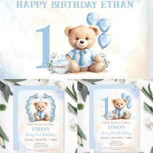 Servilleta De Papel Teddy Bear Primer cumpleaños Papel azul beige serv