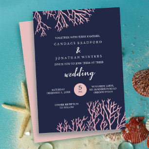 Invitación Boda tropical de la playa de coral rosa de Rubor p