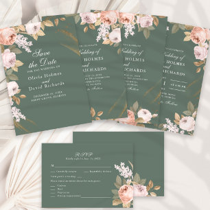 Servilleta De Papel De Cena Boho Sage Green Peonies Boda