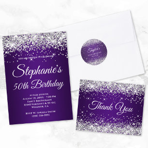 Posavasos De Papel Purpurina de Plata Royal Purple 21st Birthday