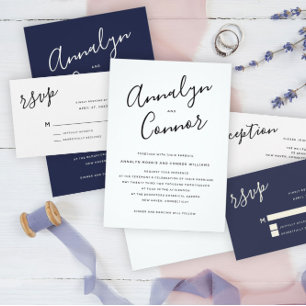 Invitación Guión moderno de la foto   Boda simple y limpio