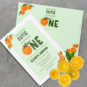 Invitación Pequeño Naranja Cutie Primer cumpleaños