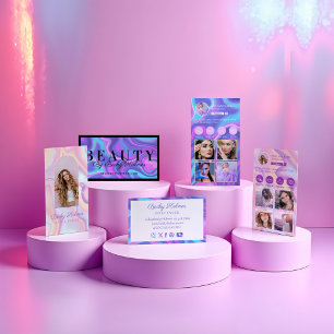 Tarjeta De Visita Morado y azul acuarela Diseño holográfico Belleza