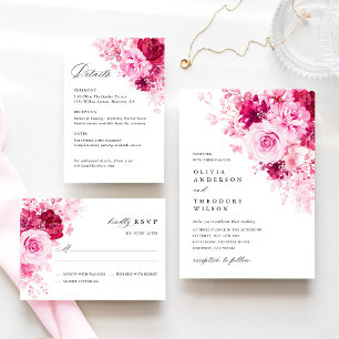 Tarjeta De Confirmación De Asistencia Boda floral rosa caliente