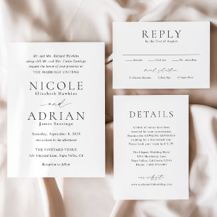 Invitación Nicole White Elegant Wedding