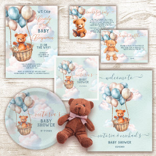 Invitación Chica Teddy Bear Balón de aire caliente Baby Showe
