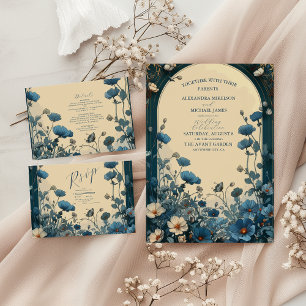 Invitación Boda Navy Blue Art Nouveau