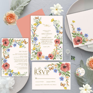 Invitación Flor silvestre acuarela moderna Boho Boda