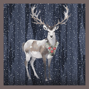 Tarjeta Festiva Foto de la familia Rustic Blue Snowy Reindeer Navi