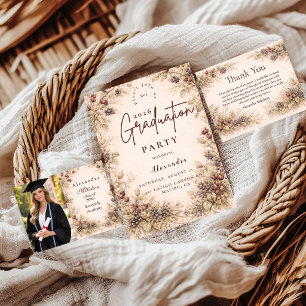Tarjeta De Agradecimiento Fiesta de Graduación Botánica de Bayas Vintage