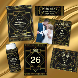 Invitación Grandes gatsby negro de oro geométrico por boda Ar
