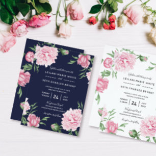 Invitación Peonía rosa floral con Boda de fondo naval