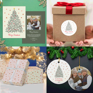 Adorno De Cerámica Foto de la familia de árboles de Navidad dibujada 