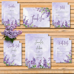 Tarjeta De Agradecimiento Boho Watercolor Lilac Flowers Boda