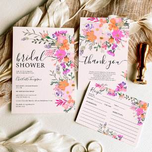 Invitación Flores silvestres pastel románticas ducha de novia