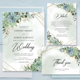 Invitación Suculentos exuberantes ramo eucalipto brunch boda