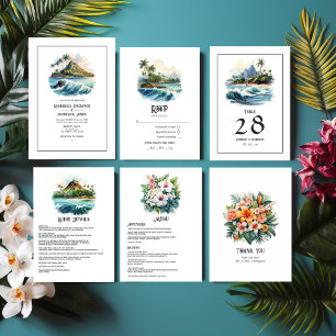 Tarjeta De Agradecimiento Boda de destino de acuarela Hawái