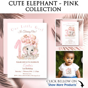 Camiseta De Bebé Primer Chica de cumpleaños lindo elefante rosa