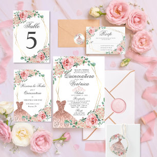 Invitación Elegante acuarela Rosa Española Quinceañera Quince