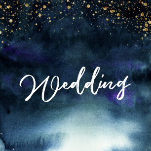 Invitación Boda de acuarela de oro de la marina nocturna Star