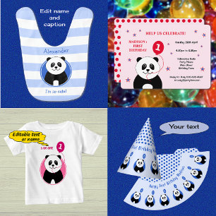Invitación Cute panda fiesta de primer cumpleaños