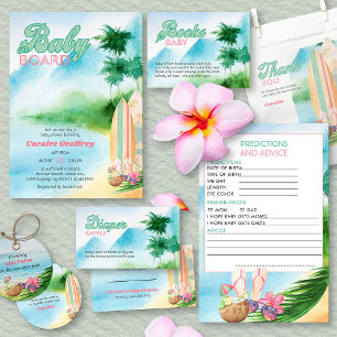 Invitación Baby on Board Watercolor Surfing Beach Baby Shower