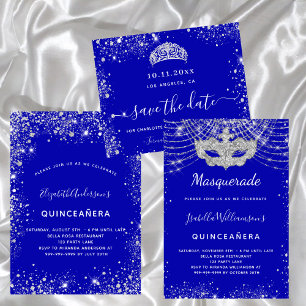Flyer Invitación de Quinceanera azul real de mascarada