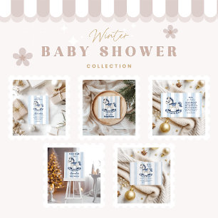 Tarjeta De Recepción Caballo de Rockeo Azul Baby Shower Diapper Raffle