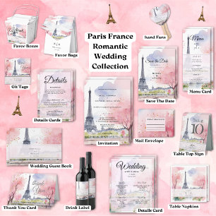 Reserva La Fecha París Francia Romántica acuarela Rosa Torre Eiffel