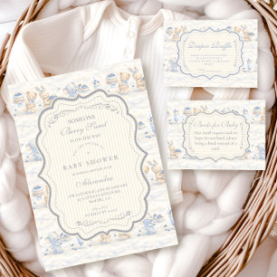 Invitación Ducha de bebé Blueberry Bunny Teddy Toile