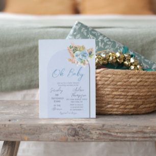 Invitación Boda floral de gramóneas de arte azul moderno Boho