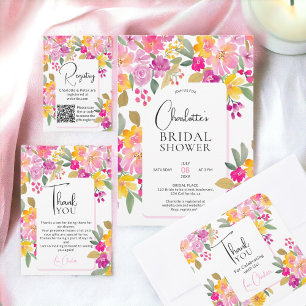 Pegatina Cuadrada acuarela floral jardín gracias a la ducha de novia