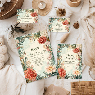 Tarjeta De Recepción Bebé en libros de flores silvestres florecientes e